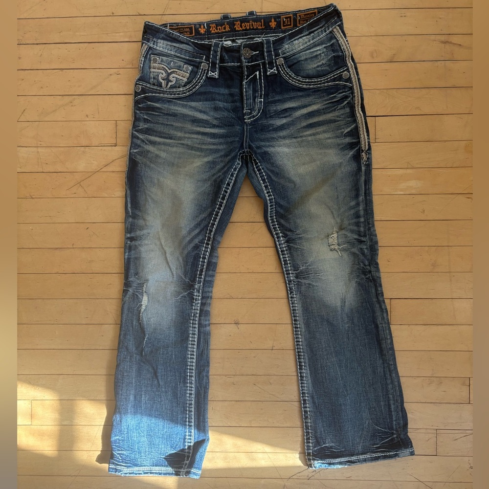 Men's Rock Revival “Moseley Slim Boot” Blue Jeans
